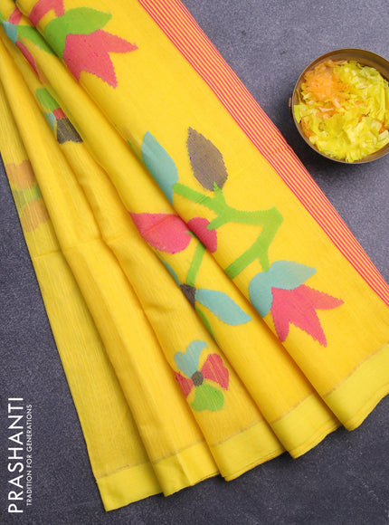 Jamdhani silk cotton saree yellow with thread woven floral buttas and simple border