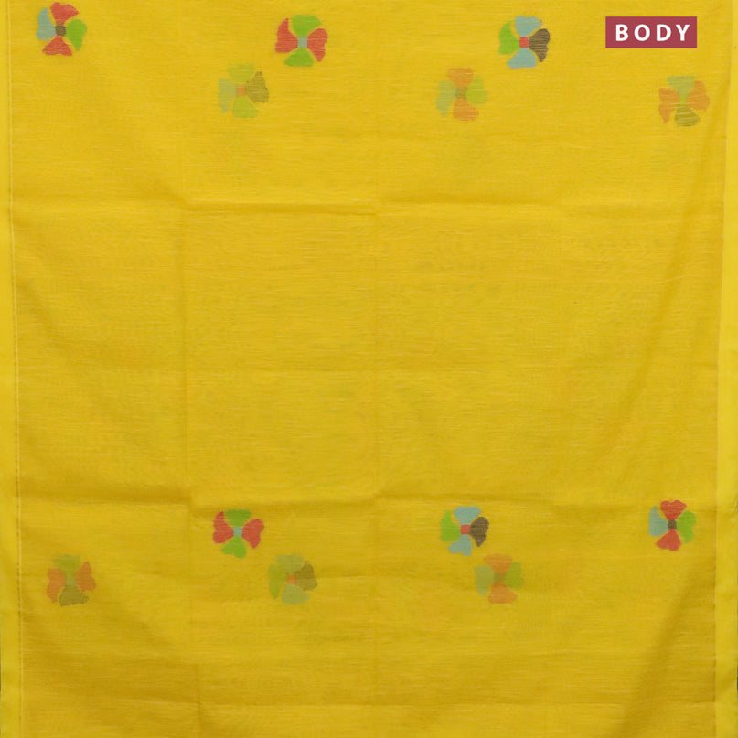 Jamdhani silk cotton saree yellow with thread woven floral buttas and simple border