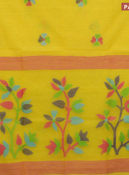 Jamdhani silk cotton saree yellow with thread woven floral buttas and simple border