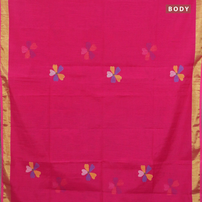 Jamdhani silk cotton saree pink with thread woven floral buttas and zari woven border