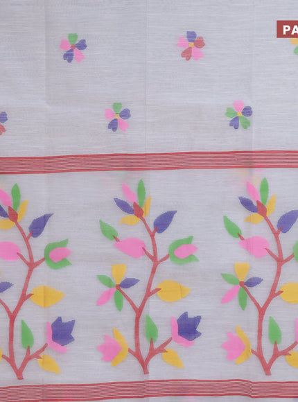 Jamdhani silk cotton saree off white with thread woven floral buttas and zari woven border