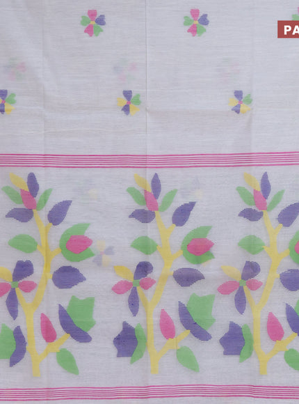 Jamdhani silk cotton saree off white with thread woven floral buttas and zari woven border