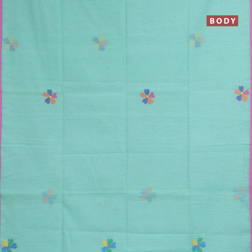 Jamdhani silk cotton saree teal green shade with thread woven floral buttas and zari woven border