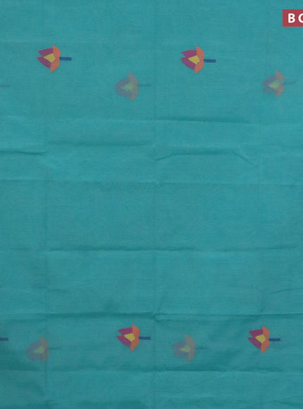 Jamdhani silk cotton saree teal blue with thread woven floral buttas and zari woven border