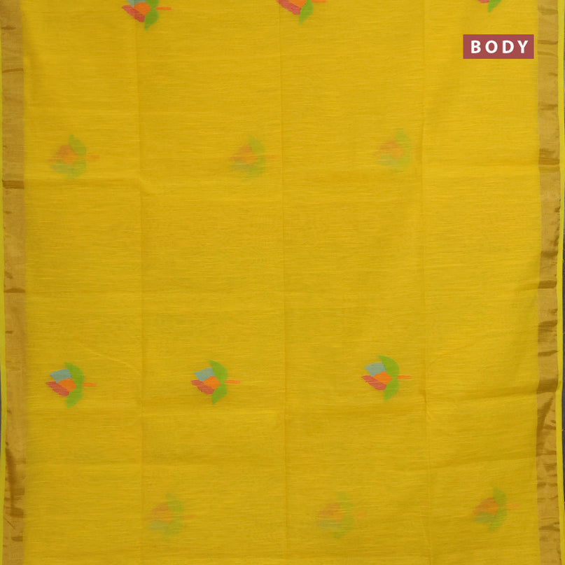 Jamdhani silk cotton saree yellow with thread woven floral buttas and zari woven border