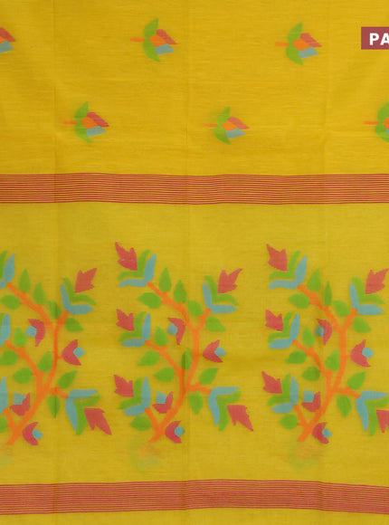 Jamdhani silk cotton saree yellow with thread woven floral buttas and zari woven border