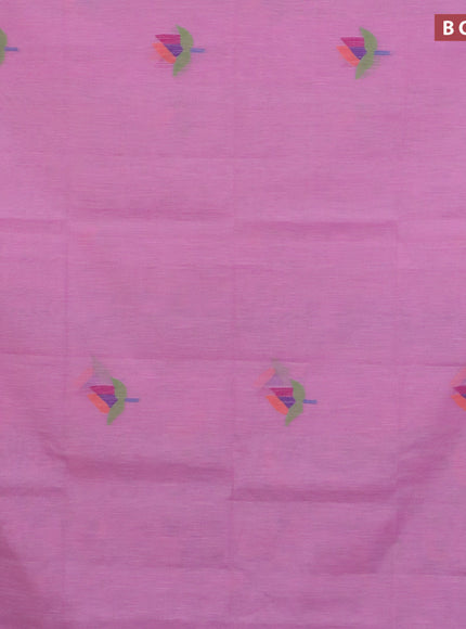 Jamdhani silk cotton saree light pink with thread woven floral buttas and zari woven border