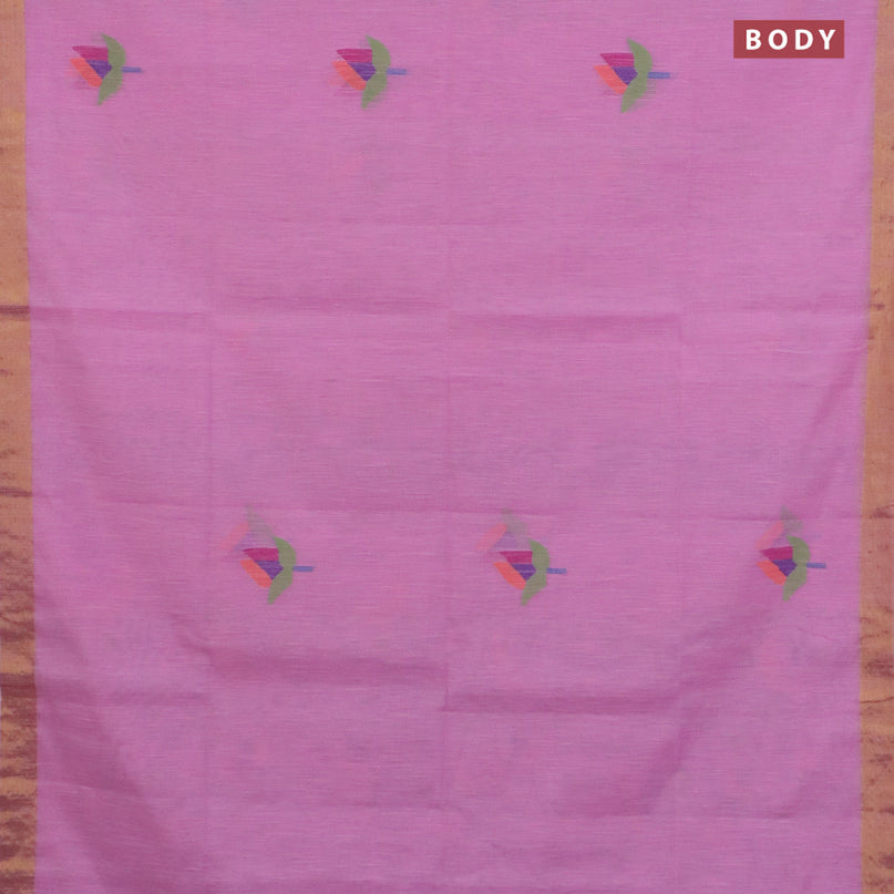 Jamdhani silk cotton saree light pink with thread woven floral buttas and zari woven border