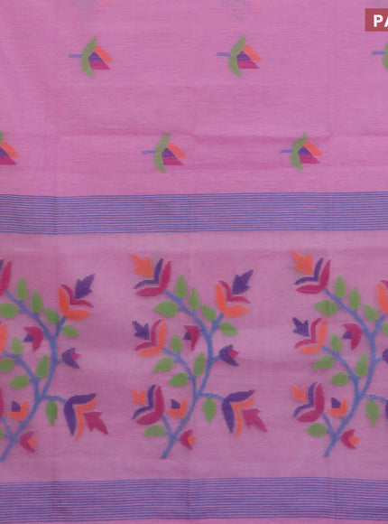 Jamdhani silk cotton saree light pink with thread woven floral buttas and zari woven border