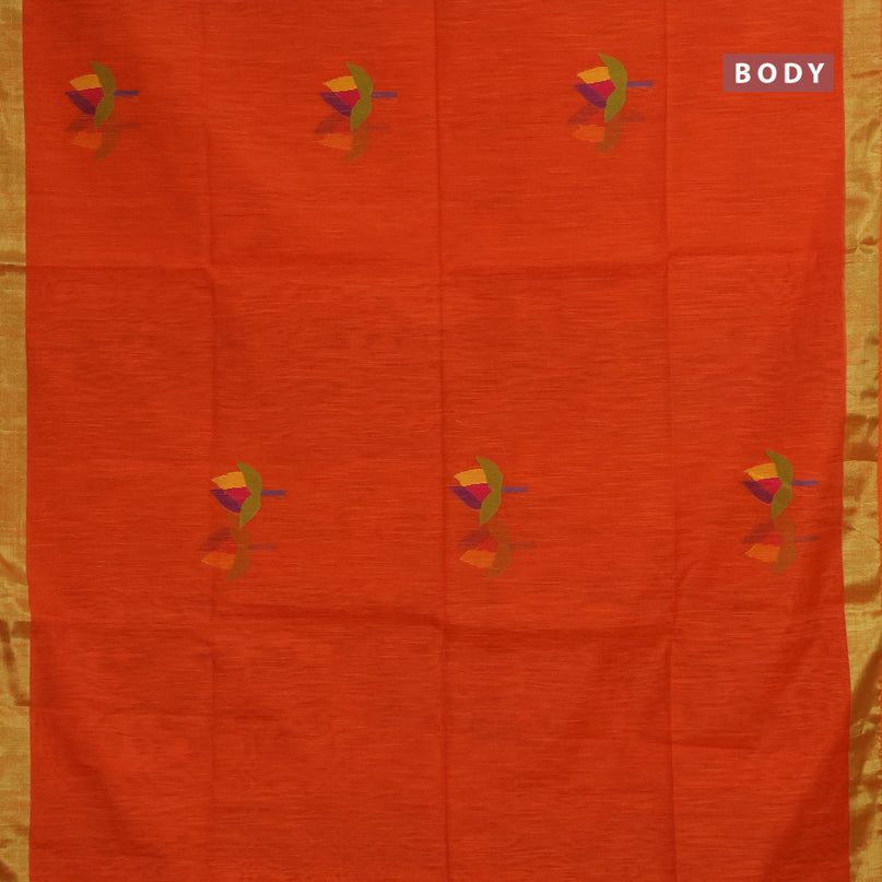 Jamdhani silk cotton saree orange with thread woven floral buttas and zari woven border