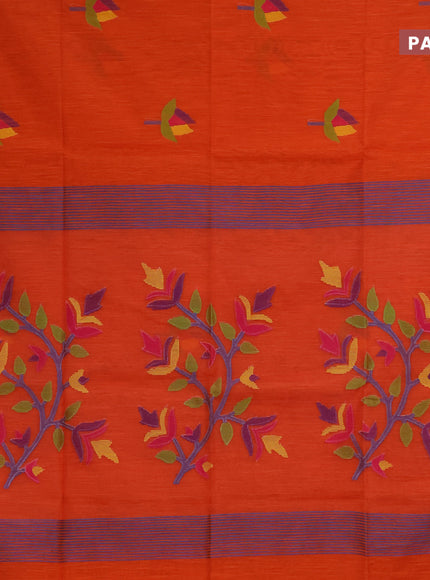 Jamdhani silk cotton saree orange with thread woven floral buttas and zari woven border