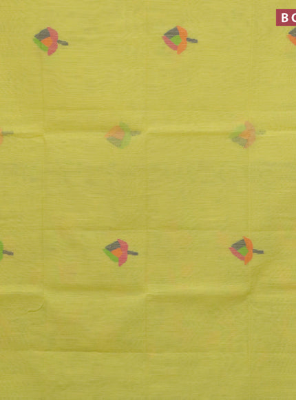 Jamdhani silk cotton saree pale yellow with thread woven floral buttas and zari woven border