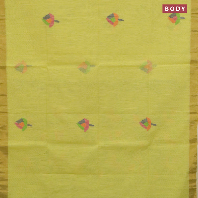 Jamdhani silk cotton saree pale yellow with thread woven floral buttas and zari woven border