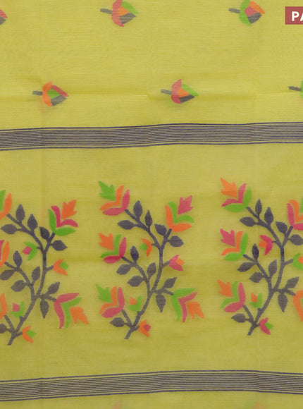 Jamdhani silk cotton saree pale yellow with thread woven floral buttas and zari woven border