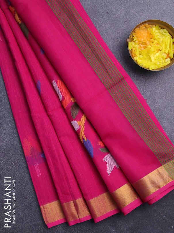 Jamdhani silk cotton saree dark pink with thread woven floral buttas and zari woven border