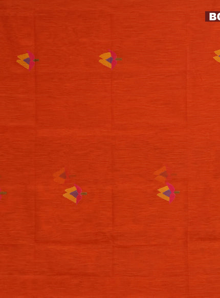 Jamdhani silk cotton saree orange with thread woven floral buttas and zari woven border