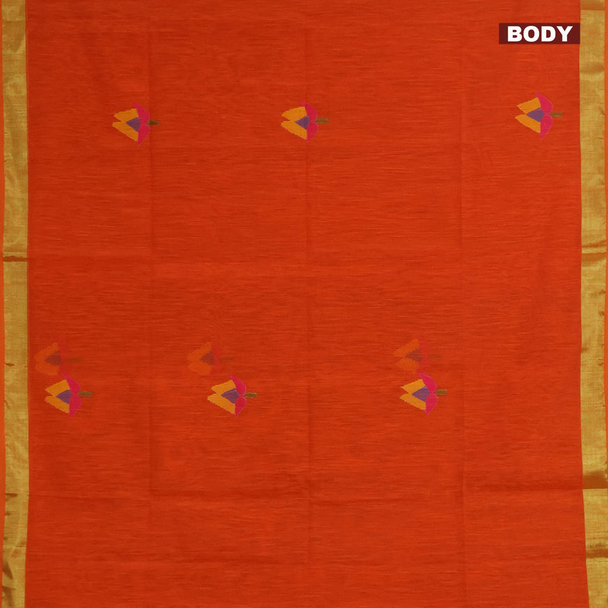 Jamdhani silk cotton saree orange with thread woven floral buttas and zari woven border