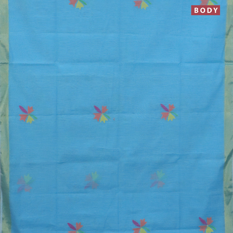 Jamdhani silk cotton saree blue with thread woven floral buttas and zari woven border