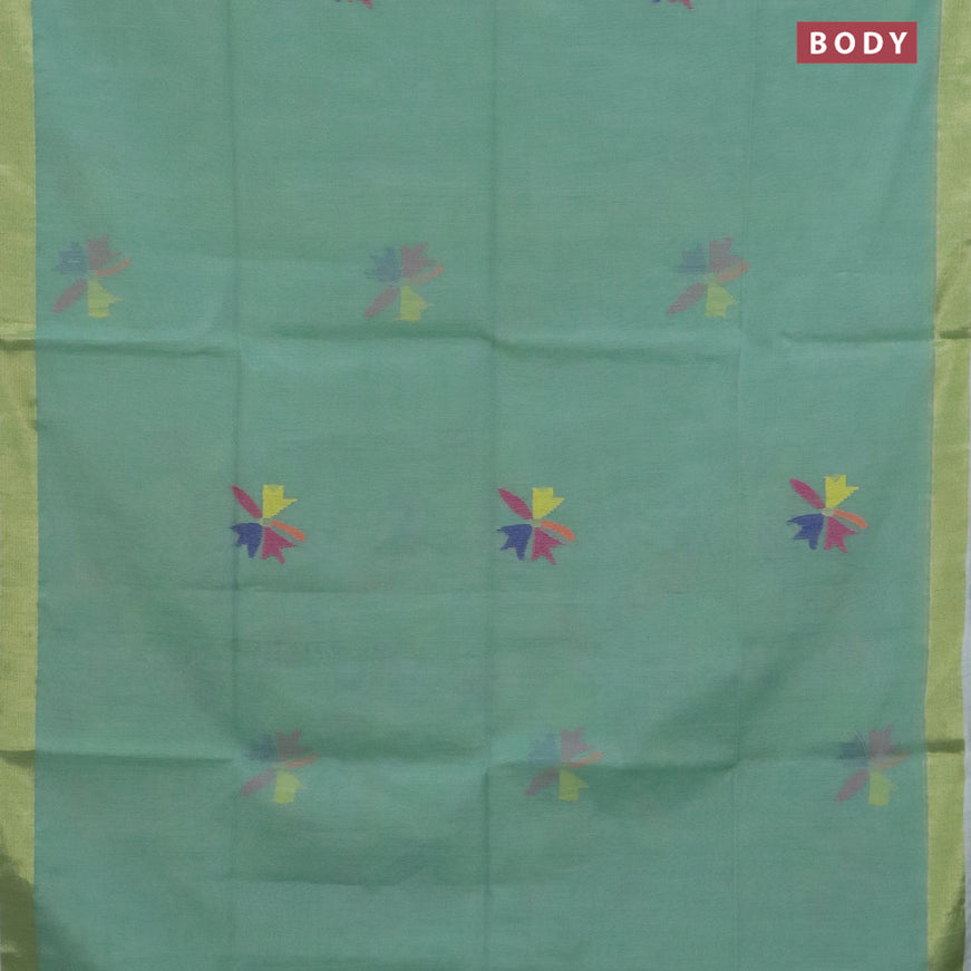 Jamdhani silk cotton saree pastel green with thread woven floral buttas and zari woven border