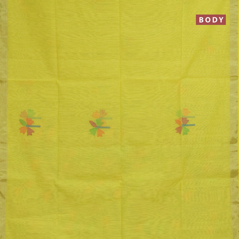 Jamdhani silk cotton saree yellow with thread woven floral buttas and zari woven border