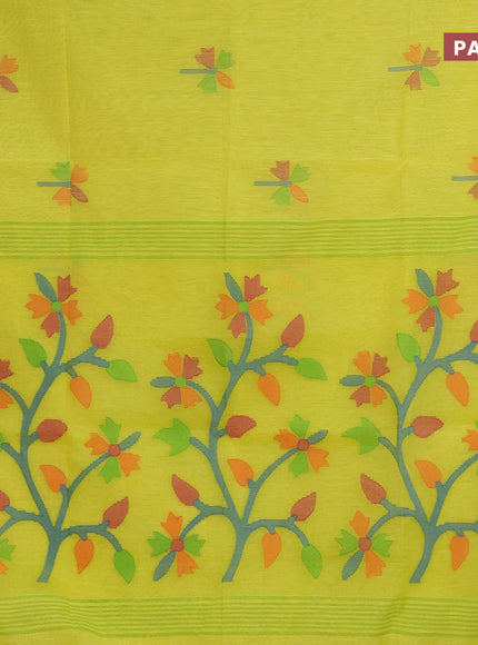 Jamdhani silk cotton saree yellow with thread woven floral buttas and zari woven border