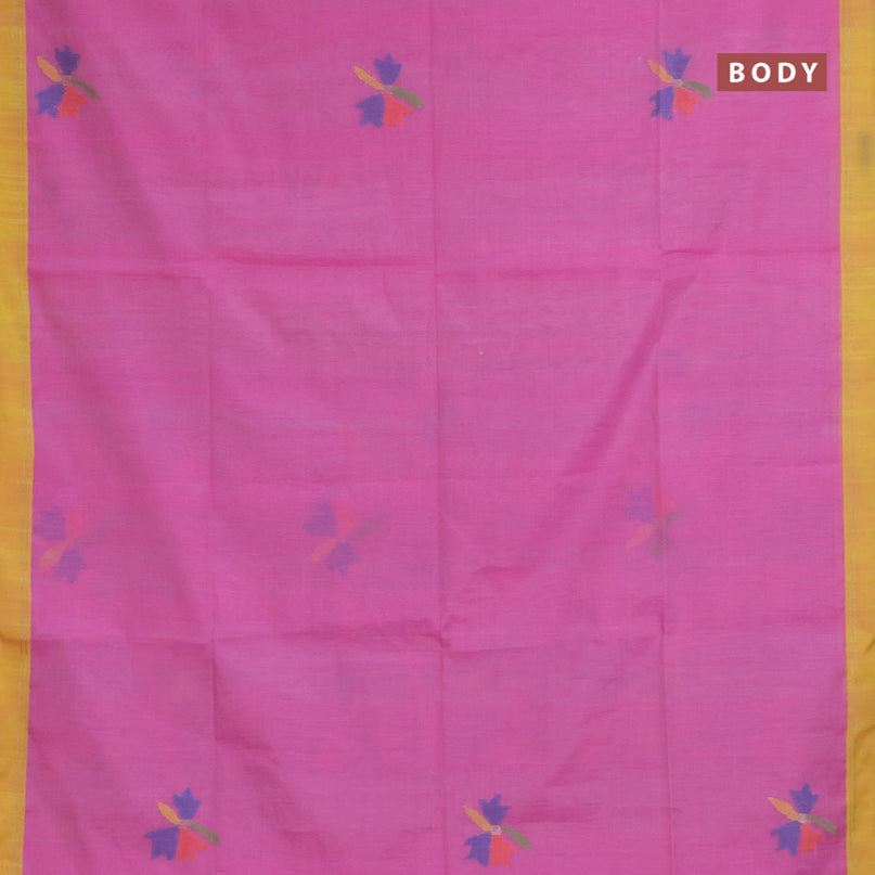 Jamdhani silk cotton saree light pink with thread woven floral buttas and simple border