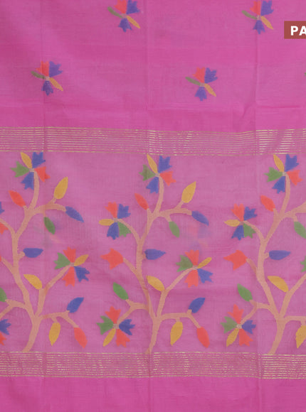 Jamdhani silk cotton saree light pink with thread woven floral buttas and simple border