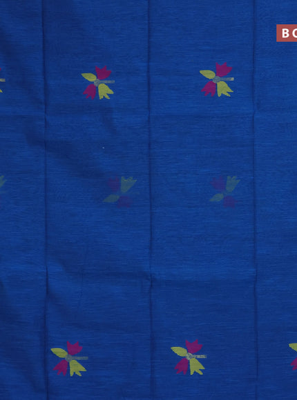 Jamdhani silk cotton saree peacock blue with thread woven floral buttas and zari woven border