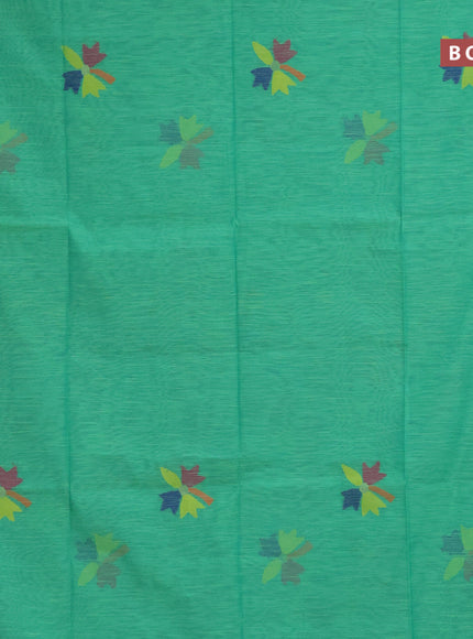 Jamdhani silk cotton saree teal green with thread woven floral buttas and simple border