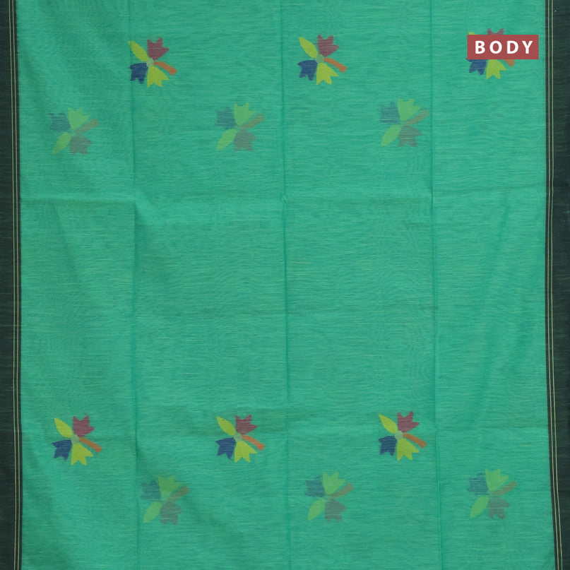 Jamdhani silk cotton saree teal green with thread woven floral buttas and simple border