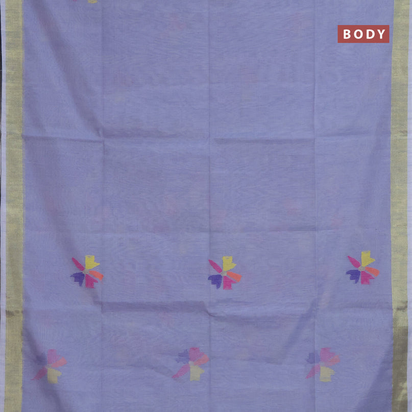 Jamdhani silk cotton saree grey with thread woven floral buttas and zari woven border