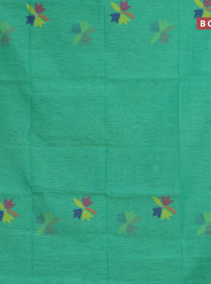 Jamdhani silk cotton saree teal green shade with thread woven floral buttas and simple border