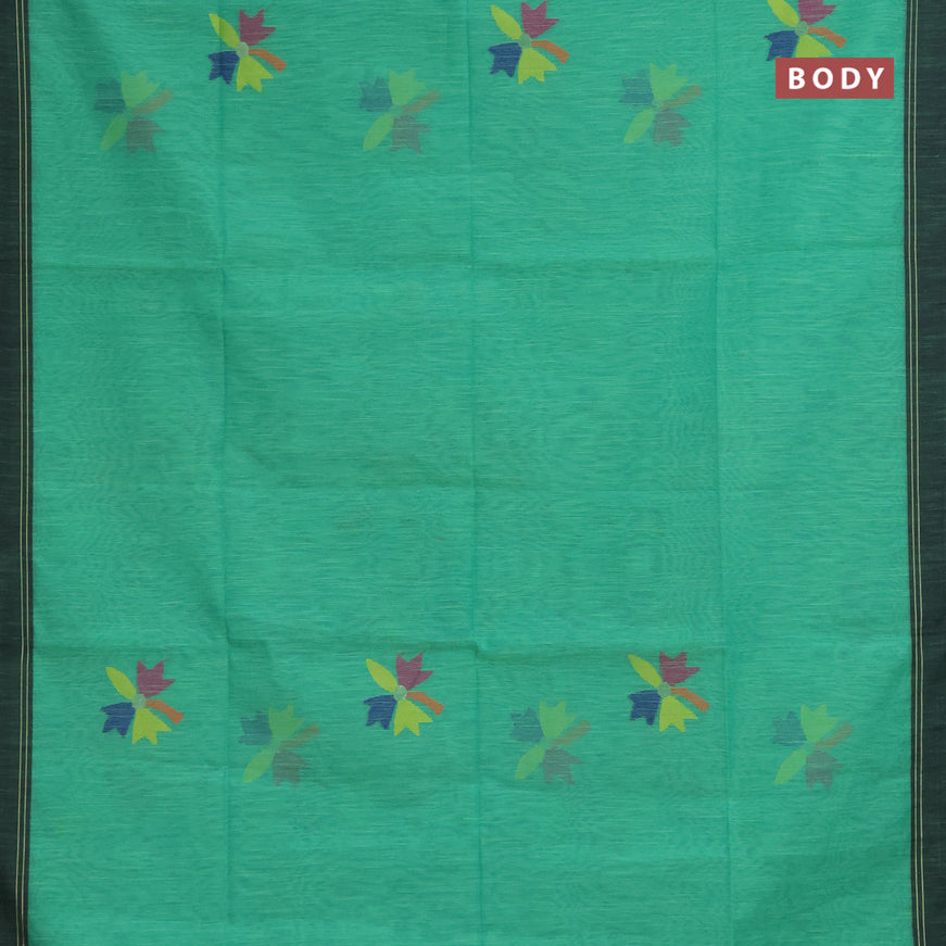 Jamdhani silk cotton saree teal green shade with thread woven floral buttas and simple border