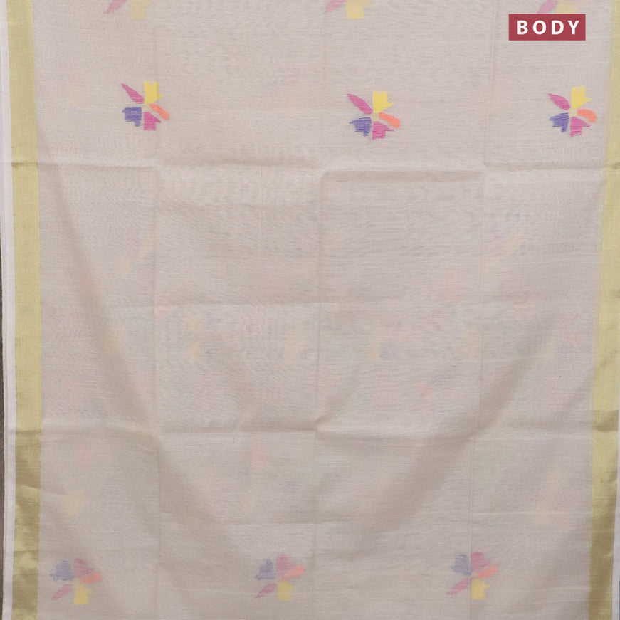 Jamdhani silk cotton saree cream with thread woven floral buttas and zari woven border