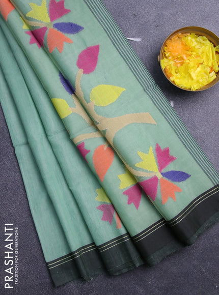 Jamdhani silk cotton saree pastel green with thread woven floral buttas and simple border