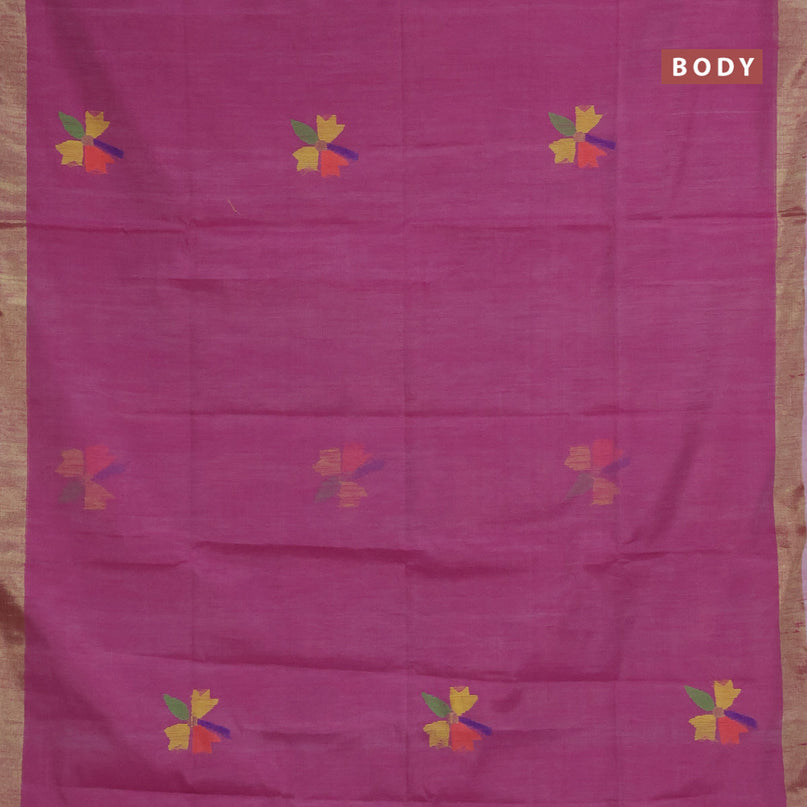 Jamdhani silk cotton saree mauve pink with thread woven floral buttas and zari woven border