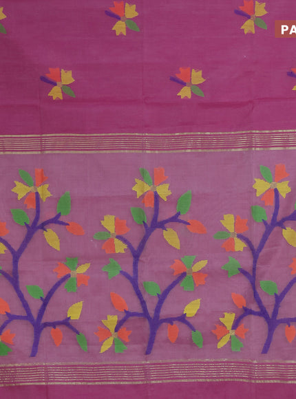 Jamdhani silk cotton saree mauve pink with thread woven floral buttas and zari woven border