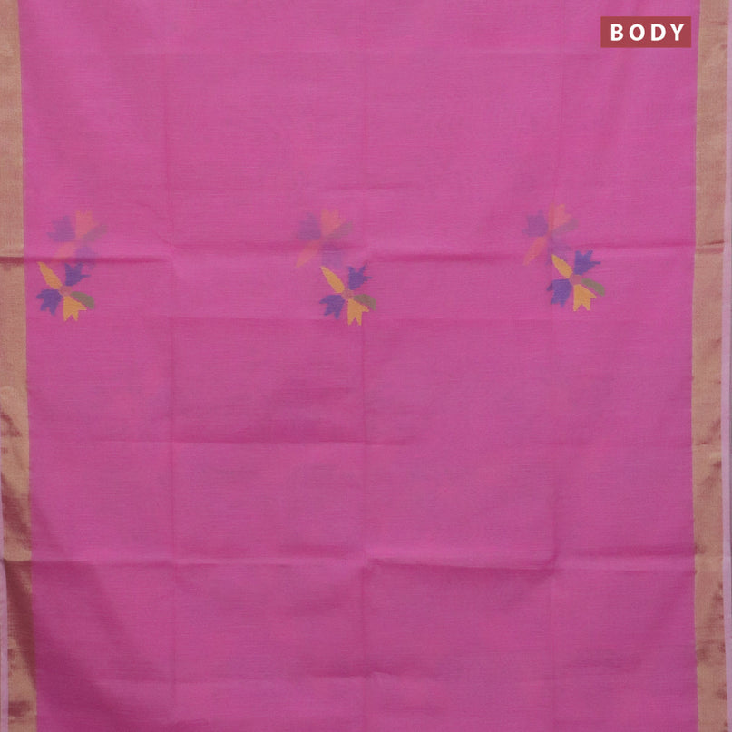 Jamdhani silk cotton saree light pink with thread woven floral buttas and zari woven border