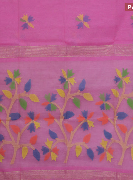 Jamdhani silk cotton saree light pink with thread woven floral buttas and zari woven border