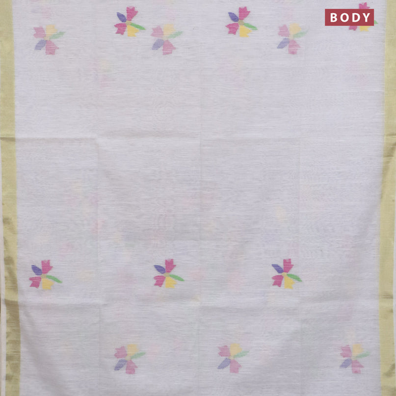 Jamdhani silk cotton saree off white with thread woven floral buttas and zari woven border