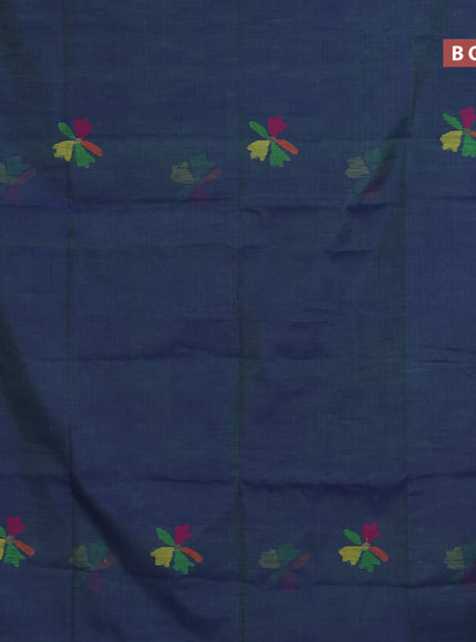 Jamdhani silk cotton saree dual shade of bluish green with thread woven floral buttas and zari woven border