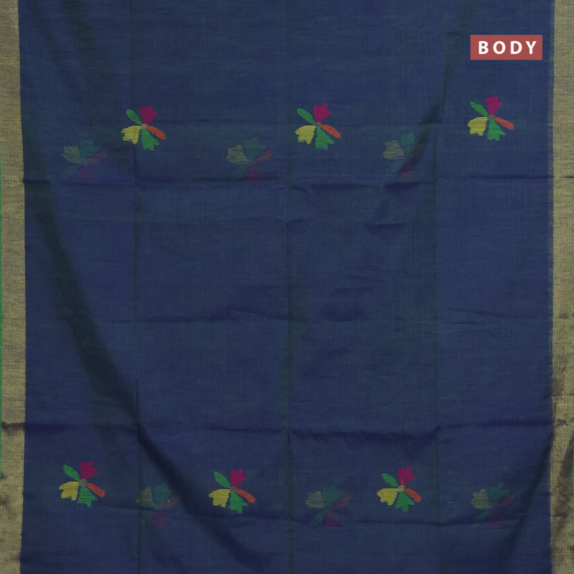 Jamdhani silk cotton saree dual shade of bluish green with thread woven floral buttas and zari woven border