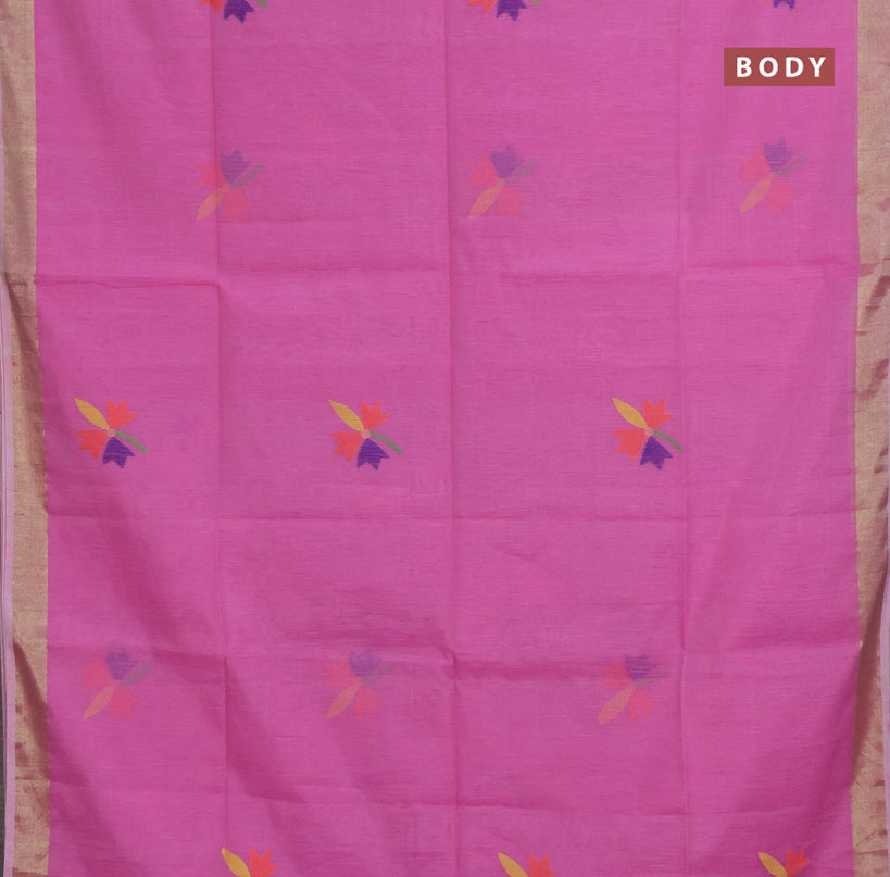 Jamdhani silk cotton saree light pink with thread woven floral buttas and zari woven border