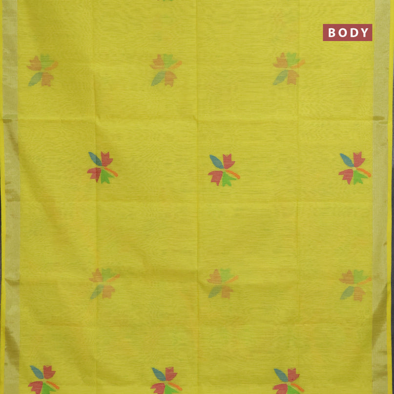 Jamdhani silk cotton saree yellow with thread woven floral buttas and zari woven border