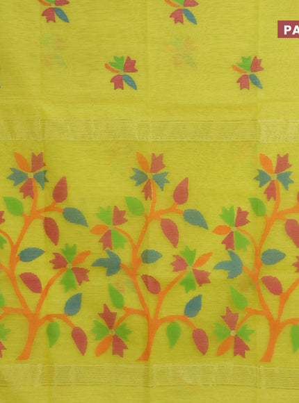 Jamdhani silk cotton saree yellow with thread woven floral buttas and zari woven border