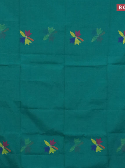 Jamdhani silk cotton saree green with thread woven floral buttas and zari woven border