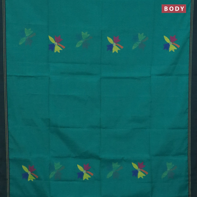 Jamdhani silk cotton saree green with thread woven floral buttas and zari woven border