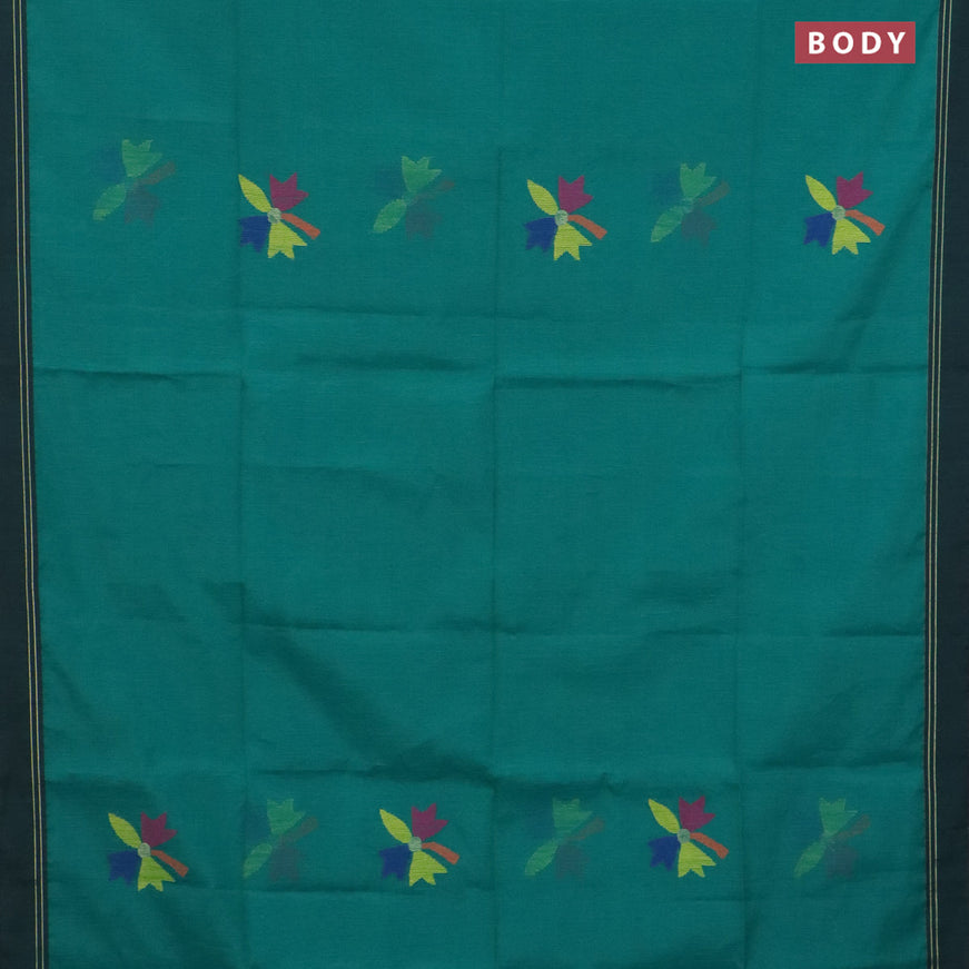 Jamdhani silk cotton saree green with thread woven floral buttas and zari woven border