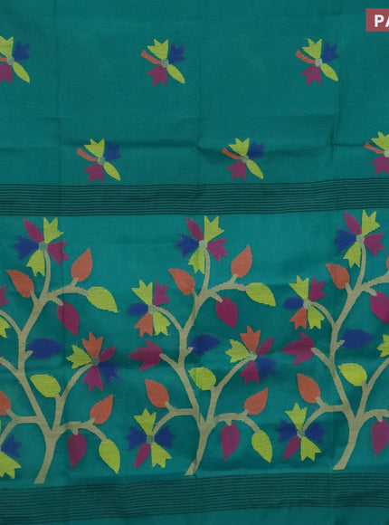 Jamdhani silk cotton saree green with thread woven floral buttas and zari woven border