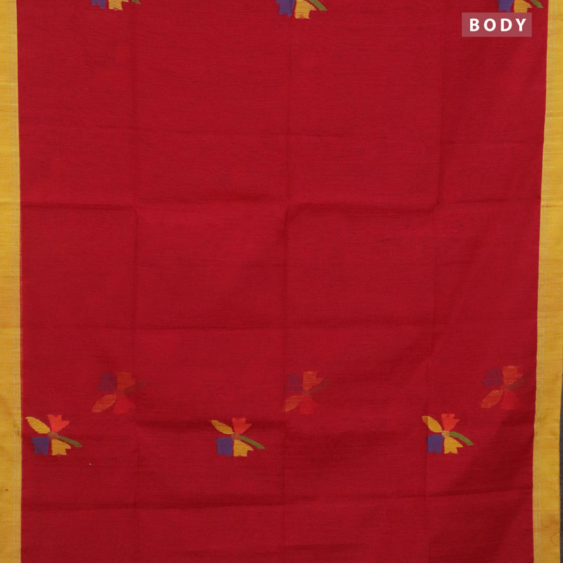 Jamdhani silk cotton saree red with thread woven floral buttas and zari woven border